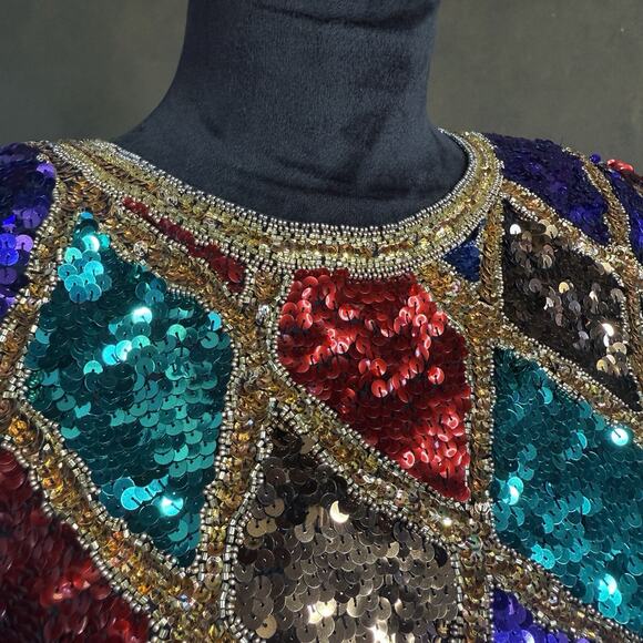 Vintage Black Tie Silk Sequin Top Stunning Condition Size Small Vintage 80's - Picture 5 of 13